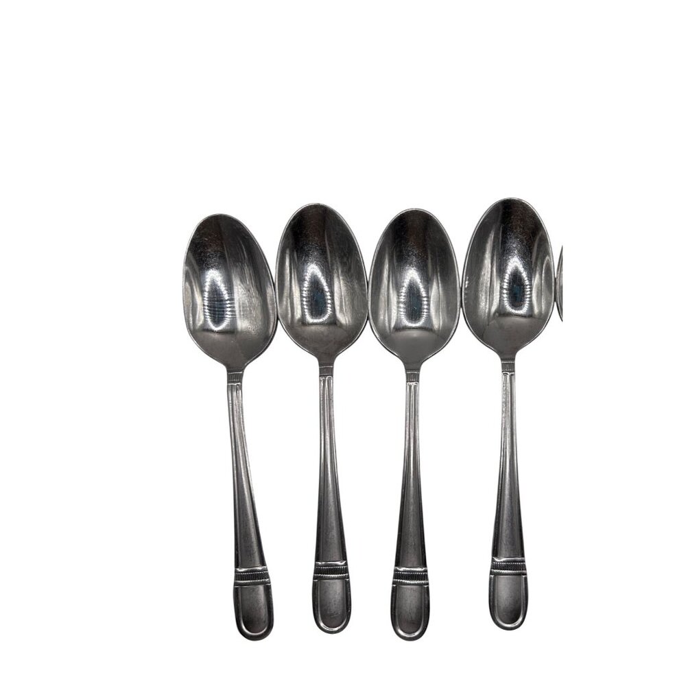 4 Oneida Colonnade stainless steel Soup spoons glossy with frosted handle 7 1/8”